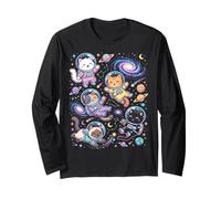 Kawaii Space Cats Astronauta Galaxia Estrellas Planetas Manga Larga