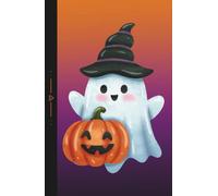 Kawaii Spooky Halloween Journal - Cute Ghost with Witch Hat and Pumpkin: 120 Lined pages, hard cover, 5.5 x 8.5 inches, ghost-themed endpapers, school, college, office supply, self care diary, gift