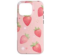 Kawaii Strawberry Star Pink Aesthetic Fruit Style Carcasa para iPhone 16 Pro