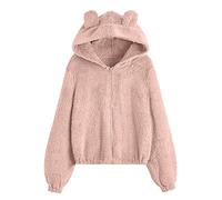 Kawaii Sudadera con capucha de gran tamaño - Sudadera con capucha de gato con orejas para mujer con cierre de cremallera de manga larga suéter esponjoso oso sudadera con capucha bonita sudadera con