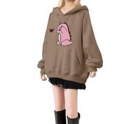 Kawaii - Sudadera con capucha para mujer, diseño de dinosaurio con bolsillo canguro y estampado de dinosaurio, sudadera divertida para mujeres y adolescentes, parte superior estética, #3-café, XXL