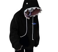 Kawaii - Sudadera con capucha para mujer, diseño de tiburón, manga larga, informal, manga larga, diseño de tiburón, para otoño e invierno, Negro , L