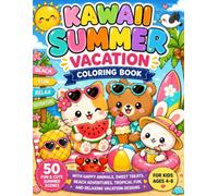 Kawaii Summer Vacation Coloring Book: 50 Fun & Cute Summer Scenes with Happy Animals, Sweet Treats, Beach Adventures, Tropical Fun, and Relaxing Vacation Designs for Kids Ages 4-8