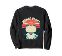 KAWAII SUNSET CAT - “Wanna Play?” Cute Retro Vibes Sudadera