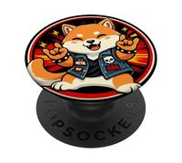 Kawaii Sweet Shiba-Inu Heavymetal Rock Música Mano-Cornuta PopSockets PopGrip Adhesivo