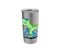 Kawaii T Rex Dinosaurio Bicicleta Bicicleta Dino Ciclista Niños Niñas Vaso térmico de acero inoxidable de doble pared