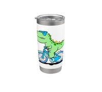 Kawaii T Rex Dinosaurio Bicicleta Bicicleta Dino Ciclista Niños Niñas Vaso térmico de acero inoxidable de doble pared