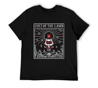 Kawaii-T-Shirts-Men-Cult-of-The-Lamb-Goat-Hipster-Cotton-tee-Shirt-Round-Collar-Short Black