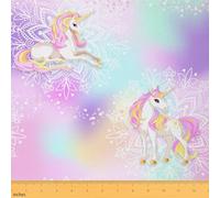 Kawaii - Tela de unicornio por yarda, tela bohemia de flores de mandala para tapicería y proyectos de bricolaje en el hogar, teñido anudado, colorido tema de princesa para manualidades, costura, 3