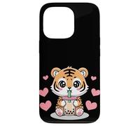 Kawaii Tiger Boba Lover Illustration Carcasa para iPhone 13 Pro
