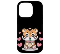Kawaii Tiger Boba Lover Illustration Carcasa para iPhone 14 Pro