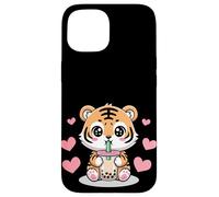 Kawaii Tiger Boba Lover Illustration Carcasa para iPhone 15