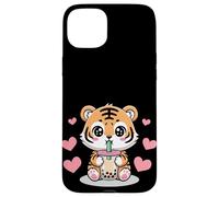 Kawaii Tiger Boba Lover Illustration Carcasa para iPhone 15 Plus