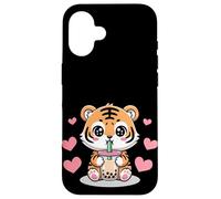 Kawaii Tiger Boba Lover Illustration Carcasa para iPhone 16