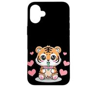 Kawaii Tiger Boba Lover Illustration Carcasa para iPhone 16 Plus