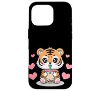 Kawaii Tiger Boba Lover Illustration Carcasa para iPhone 16 Pro