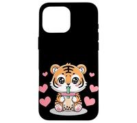 Kawaii Tiger Boba Lover Illustration Carcasa para iPhone 16 Pro MAX