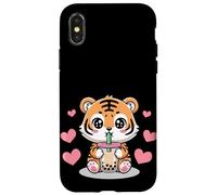 Kawaii Tiger Boba Lover Illustration Carcasa para iPhone X/XS
