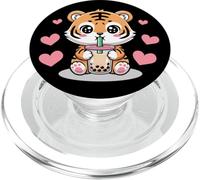 Kawaii Tiger Boba Lover Illustration PopSockets PopGrip para MagSafe
