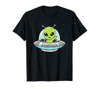 Kawaii Verde Alien En Platillo Volador Espacio OVNI Camiseta
