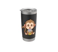Kawaii Womens Kids Drinking Boba Bubble Tea Monkey Lover Vaso térmico de acero inoxidable de doble pared