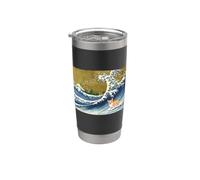 Kawaii Womens Moms Corgi on the Great Wave in Hokusai Style Vaso térmico de acero inoxidable de doble pared