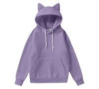 Kawaii Y2K Sudadera con capucha para mujer, sudadera con capucha bonita con cordón y bolsillo, ajuste holgado, sudadera con orejas de gato, camiseta de manga larga, informal, suéter largo, morado, S