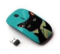 KawaiiMouse [ Ratón óptico 2.4G inalámbrico ] Black Cat Tie Art Style Red Eyes Neon Feline