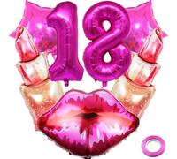 Kawailay 18. Pintalabios para cumpleaños, decoración de cumpleaños, beso y labios, globos de 18 cumpleaños, decoración de cumpleaños rosa, número 18, globos para niñas, mujeres, cumpleaños, fiestas