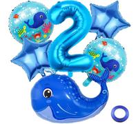 Kawailay 2º cumpleaños decoración de animales marinos 2º cumpleaños globos globos ballena azul número 2 globos para niños 2 años fiesta temática fiesta