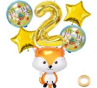 Kawailay 2. Fox - Globos decorativos para cumpleaños, diseño de zorro, diseño de animales del bosque, 2 unidades, color dorado