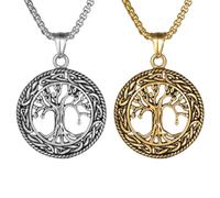 Kawailay 2 piezas collar vintage árbol de la vida colgante cadena rock punk hip hop rapero biker cool collar para hombres mujeres - oro y plata