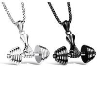 Kawailay 2 piezas Dumbbell mancuernas collar colgante cadena rock punk hip hop rapero biker cool collar para hombres - plata y negro, Metal