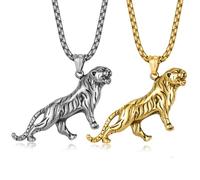 Kawailay 2 unidades de collar de tigre rugiente con colgante de tigre, cadena de rock, punk, hip hop, rapero, motero, collar fresco para hombres, oro y plata, Plata Oro