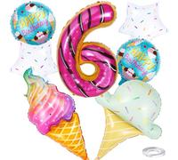 Kawailay 6. Decoración para helados de cumpleaños para 6º cumpleaños, globos para decoración de 6º cumpleaños, bolsa de hielo, globos de papel de aluminio, número 6, globos para niñas, fiestas