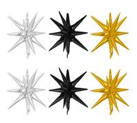 Kawailay 6 globos 22 pulgadas explosión estrella 12 puntos globos cono explosión estrellas globos grandes para baile boda aniversario graduación baby shower fiesta cumpleaños dorado plateado y negro