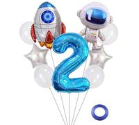 Kawailay Astronaut Rocket Globos de fiesta segundo cumpleaños, globos cumpleaños con temática del espacio exterior, globos aluminio 32 pulgadas, azul número 2, para baby shower fiesta cumpleaños niños
