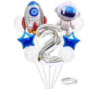 Kawailay Astronaut Rocket Globos fiesta 2 cumpleaños globos cumpleaños con temática del espacio exterior globos aluminio 32 pulgadas globo helio número 2 para baby shower fiesta cumpleaños niños