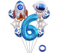 Kawailay Astronaut Rocket Globos fiesta 6 cumpleaños globos gigantes globos cumpleaños con temática del espacio exterior globos aluminio 32 pulgadas color azul número 6 para fiesta cumpleaños niños