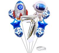 Kawailay Astronaut Rocket Globos fiesta 7 cumpleaños globos gigantes globos cumpleaños con temática del espacio exterior globos aluminio globo helio con número 7 para fiesta cumpleaños niños