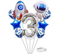 Kawailay Astronaut Rocket Globos fiesta cumpleaños para tercer cumpleaños globos cumpleaños con temática del espacio exterior globos aluminio globo helio número 3 plata para fiesta cumpleaños niños