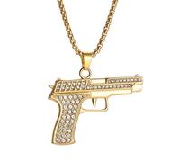 Kawailay Collar con pistola, colgante de arma, cadena de rock, punk, hip hop, cadena de oro, rapero, motero, collar fresco para hombres y mujeres, estilo dorado 2, Metal Oro