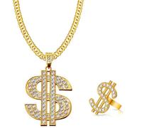 Kawailay Collar con símbolo de dólar con colgante de dólar, cadena de rock, punk, hip hop, cadena de oro, rapero, motero, collar genial para hombres y mujeres, estilo dorado 2, Metal Oro