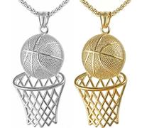 Kawailay Collar de baloncesto con colgante de marco de baloncesto, cadena de rock, punk, hip hop, rapero, motero, collar fresco para hombres, oro y plata