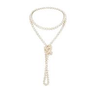 Kawailay Collar de perlas de imitación de varios hilos, estilo flapper, 1,5 m, color blanco