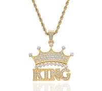 Kawailay Collar Letra Rey Corona Collar Rey Punk Motociclista Rock Hip Hop Colgante Collar para Hombres Mujeres - Estilo 1