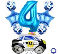 Kawailay Globos de 4 años para cumpleaños de policía, 4º cumpleaños de policía, decoración de 4º cumpleaños, globos de policía, globos azules, número 4, globos para niños y fiestas de cumpleaños