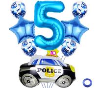 Kawailay Globos de 5 años para cumpleaños de policía, 5º cumpleaños de policía, decoración de 5 cumpleaños, globos de policía, globos azules, número 5, globos para niños y fiestas de cumpleaños