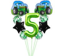 Kawailay Globos de fiesta de 5 cumpleaños de Tractor, globos de cumpleaños con temática de tractor de granja globos de aluminio de 32 pulgadas globo de helio verde número 5 para fiesta de cumpleaños