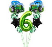 Kawailay Globos de fiesta de cumpleaños para tractor de 6 años globos de cumpleaños con temática de tractor de granja globos de aluminio 32 pulgadas globo helio verde número 6 para fiesta cumpleaños